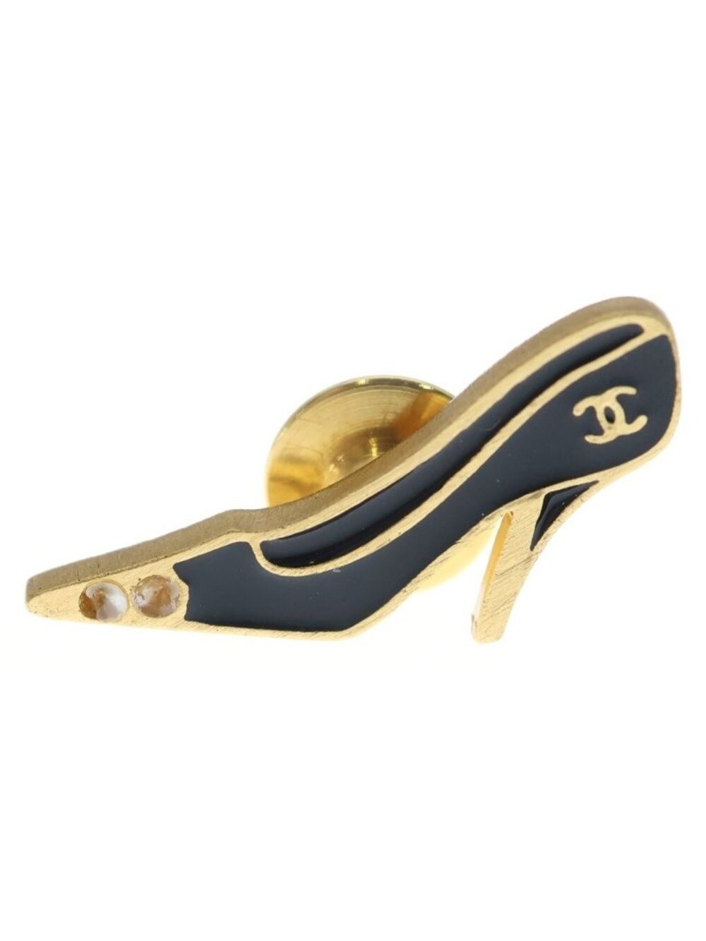 Chanel CC Logo High Heels Brooch with Metal Gold Black Bean
